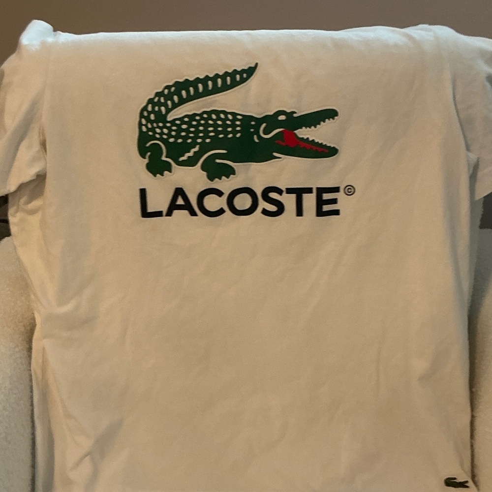 Lacoste White Tee with Iconic Green Crocodile